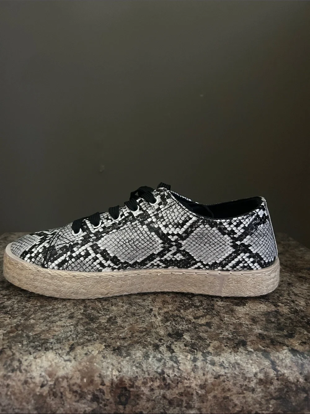 Olivia Miller Snake Print Lace Up Espadrille Sneakers - Black & White - Picture 9 of 12